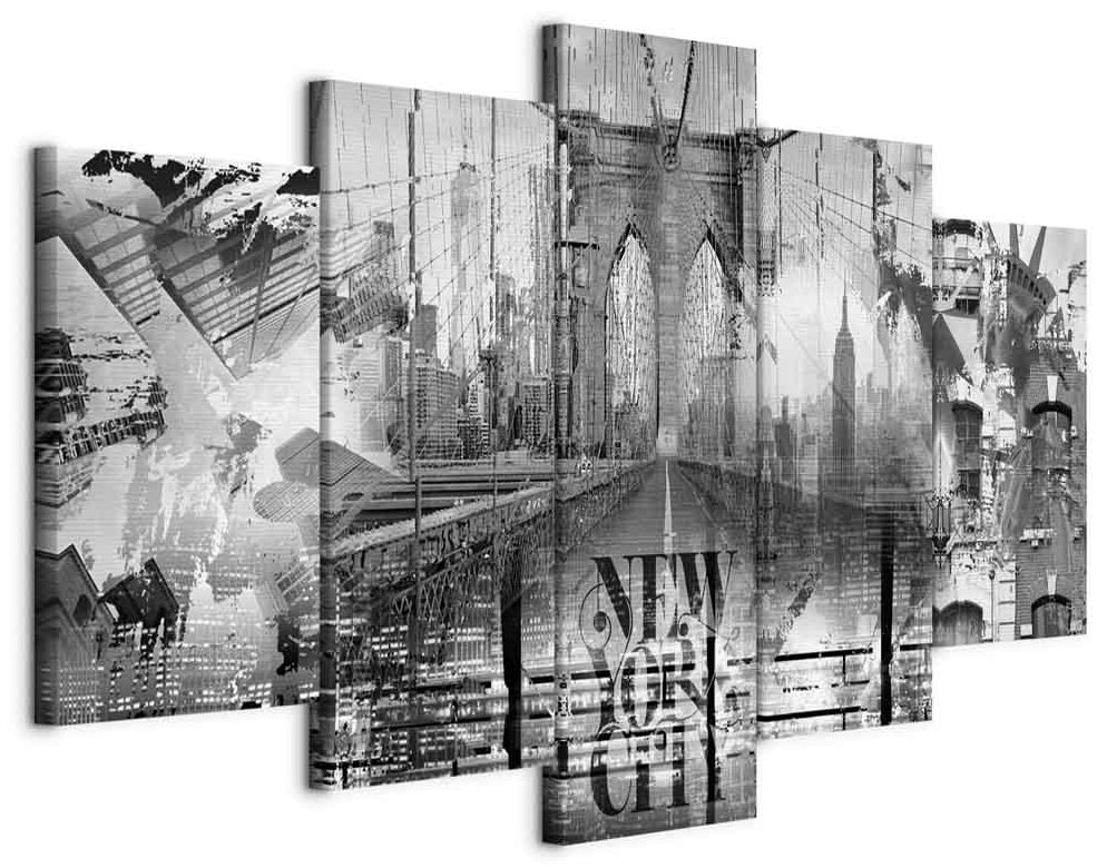 Leinwandbild - New York City Collage (5 Parts) Wide Black and White