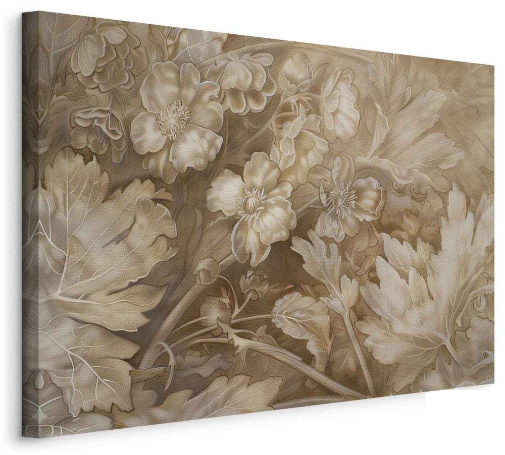 Leinwandbild - Floral Ornaments Carved in Delicate Sepia and Brown Shades