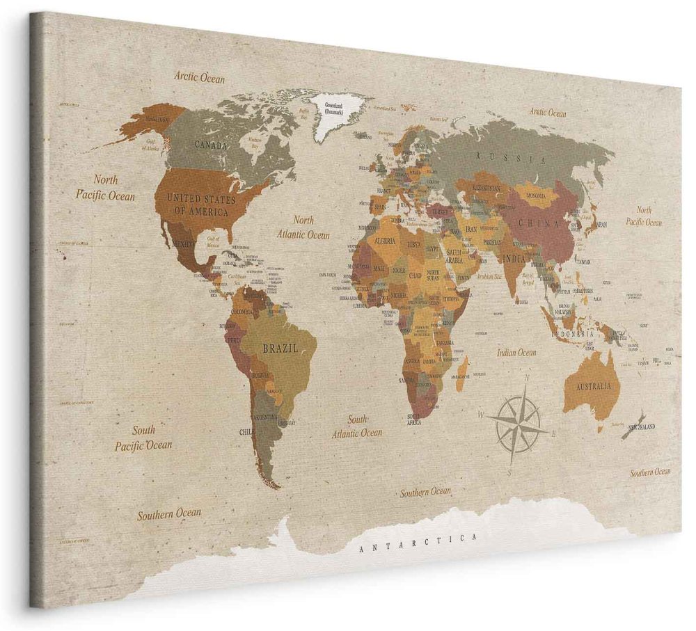 Leinwandbild - World Map: Beige Chic