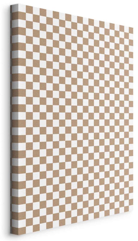 Leinwandbild - Checkerboard Pattern - Brown-White Grid with a Subtle Noise