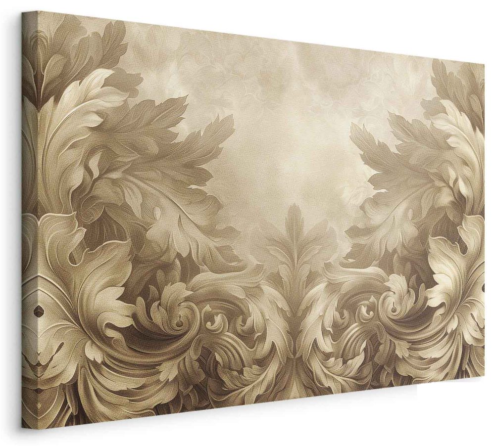 Leinwandbild - Carved Baroque Ornaments Rich Composition in Sepia Colors