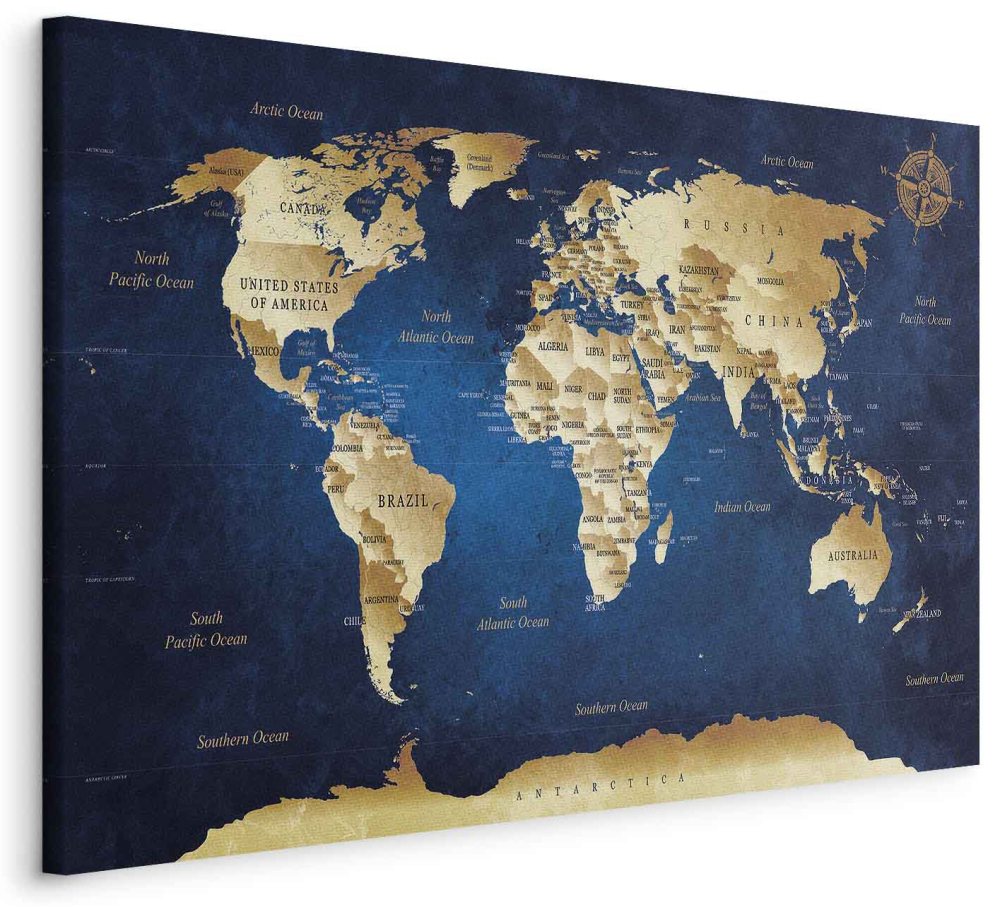 Leinwandbild - World Map: The Dark Blue Depths