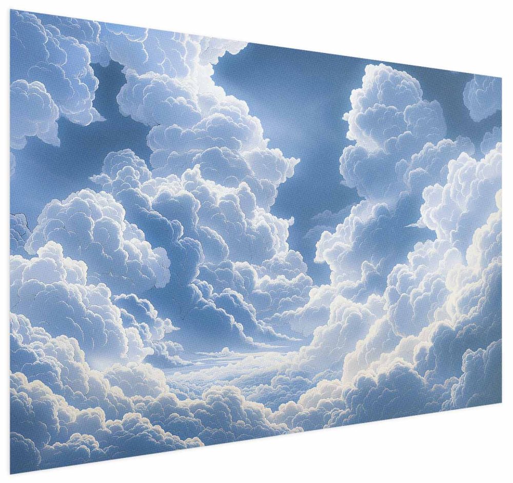 Poster - Blue Sky Breaking Through White, Fluffy Clouds