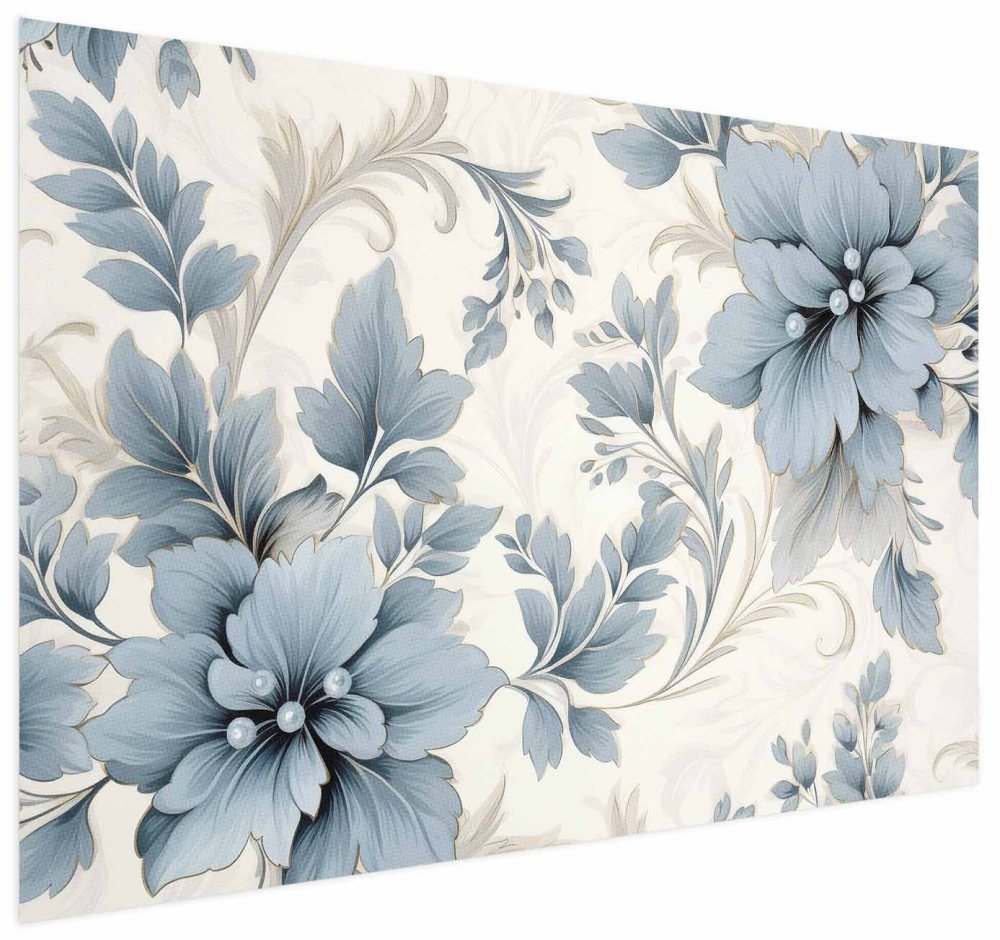 Poster - Turquoise Ornamental Retro Flowers