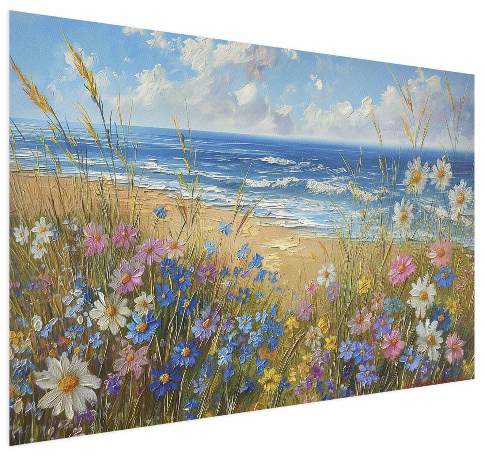 Poster - Seascape – wildflowers and a view of the rough sea