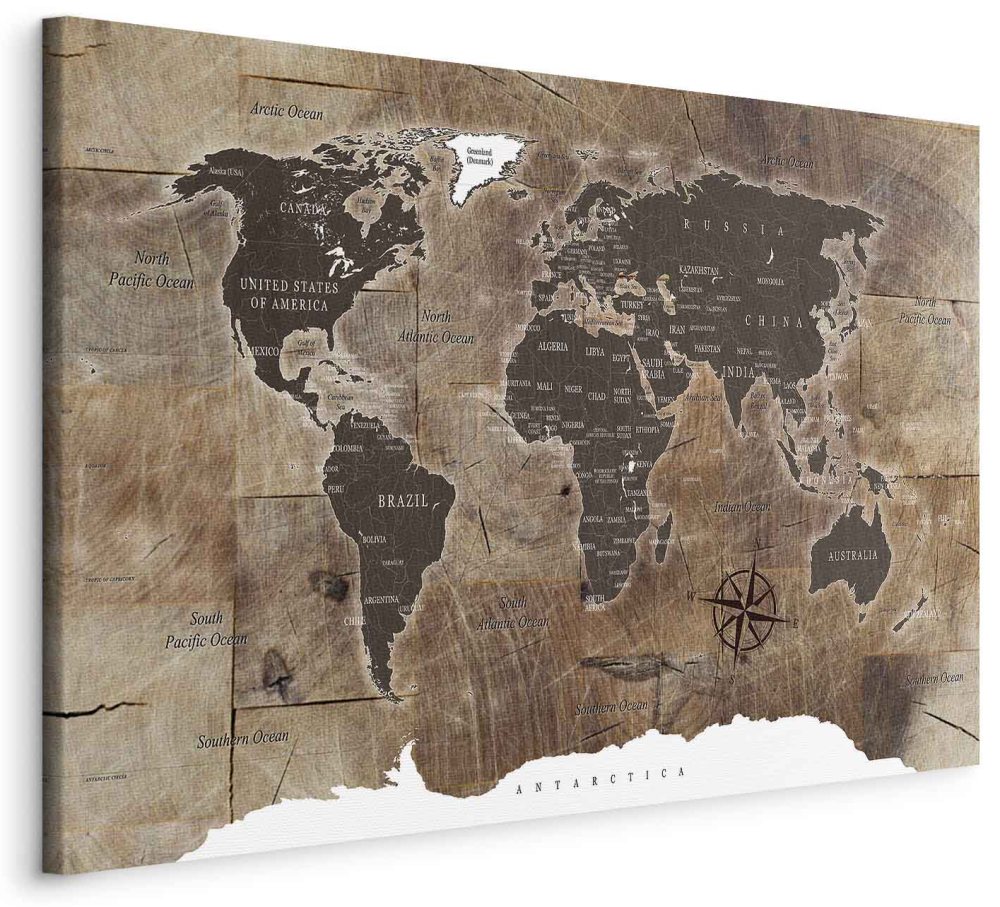 Leinwandbild - World Map: Wooden Mosaic