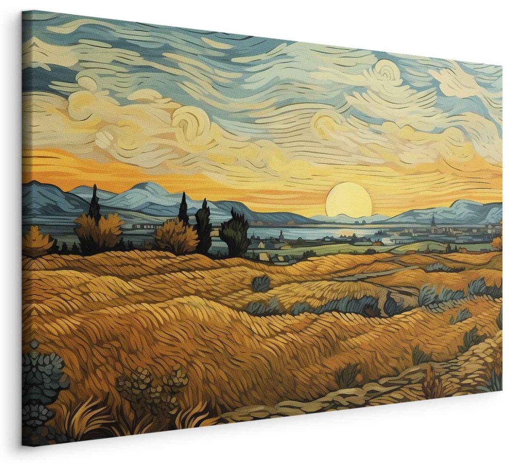 Wandbild XXL - Impressionistic fields - painted golden landscape with fields of grain