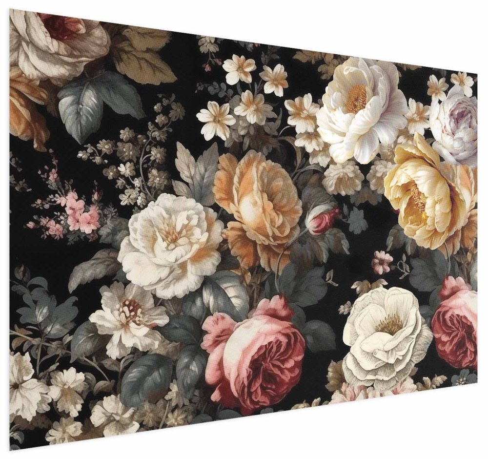 Poster - Colorful Flowers on a Black Background
