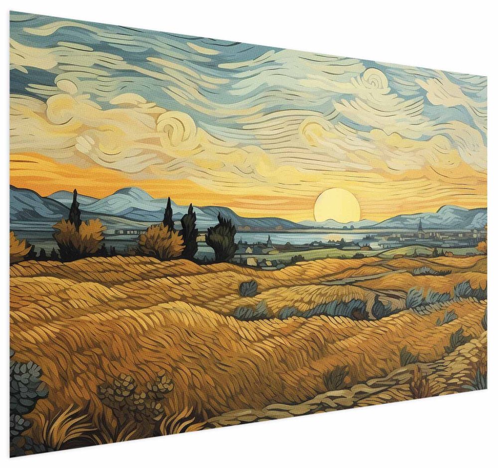 Poster - Impressionistic fields - painted golden landscape with fields of grain