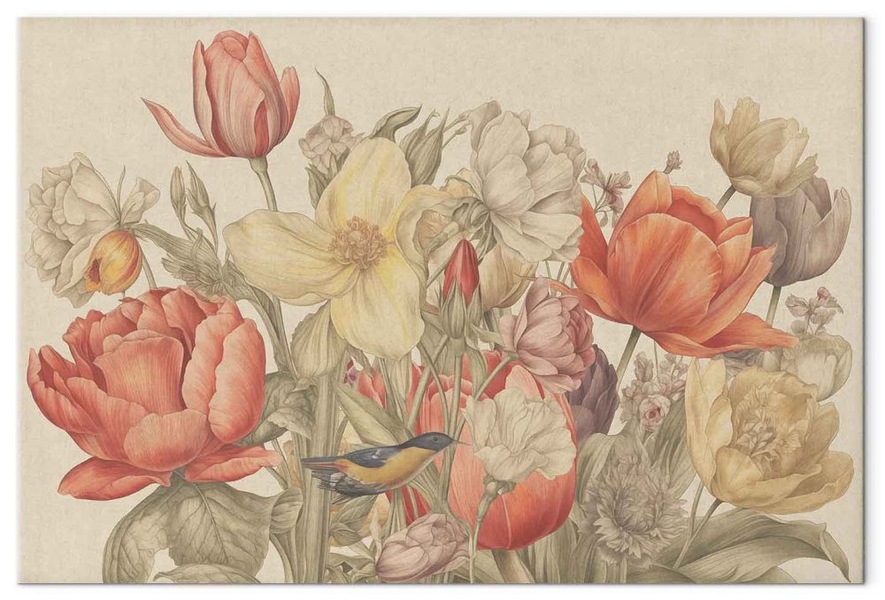 Leinwandbild - Bouquet of flowers on a cream background