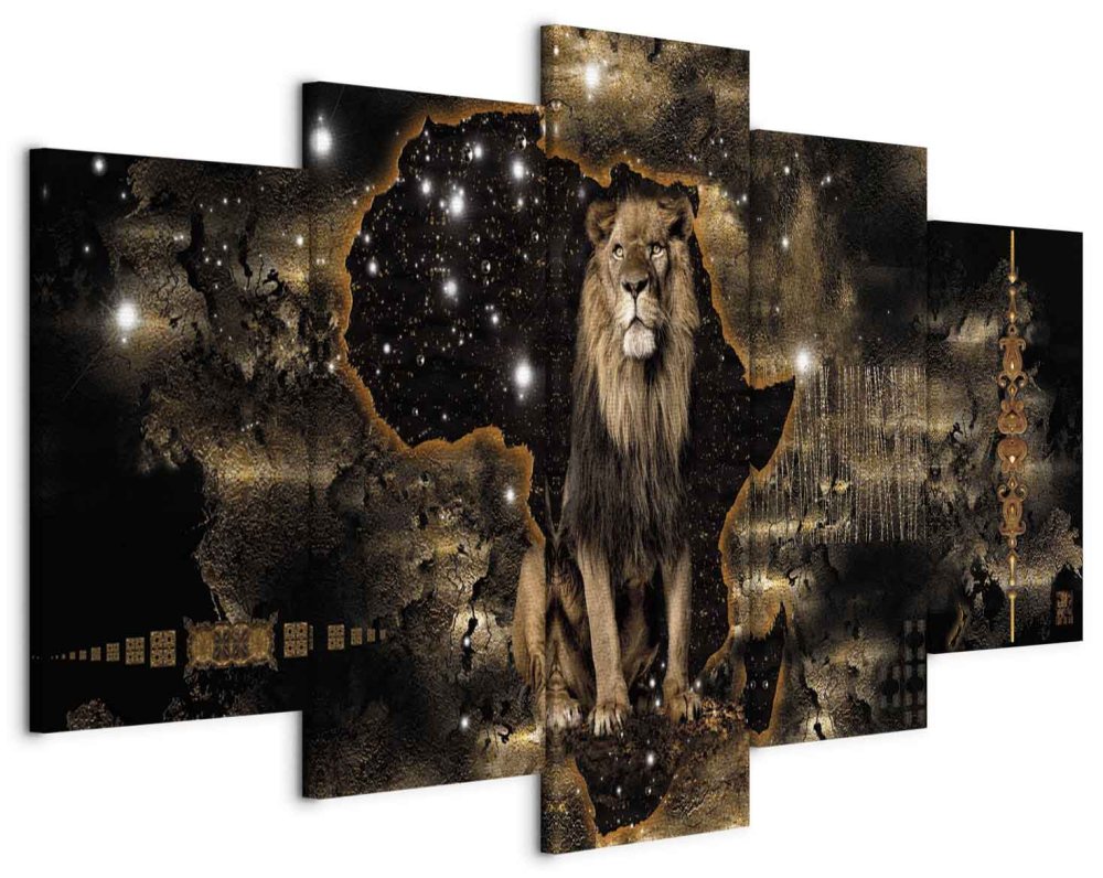 Leinwandbild - Golden Lion (5 Parts) Wide