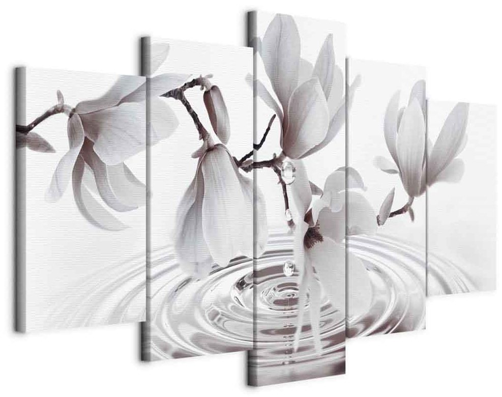 Leinwandbild - Magnolias over Water (5 Parts) Wide Grey