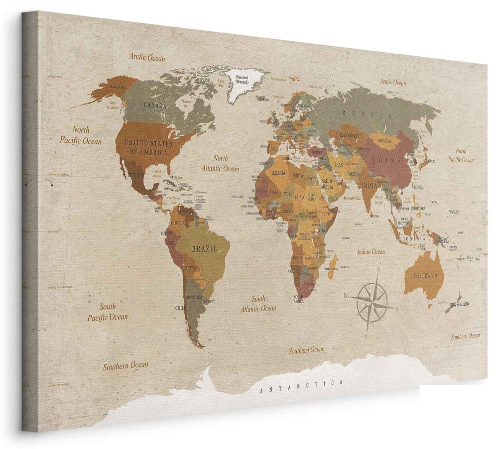 Leinwandbild - World Map: Beige Chic